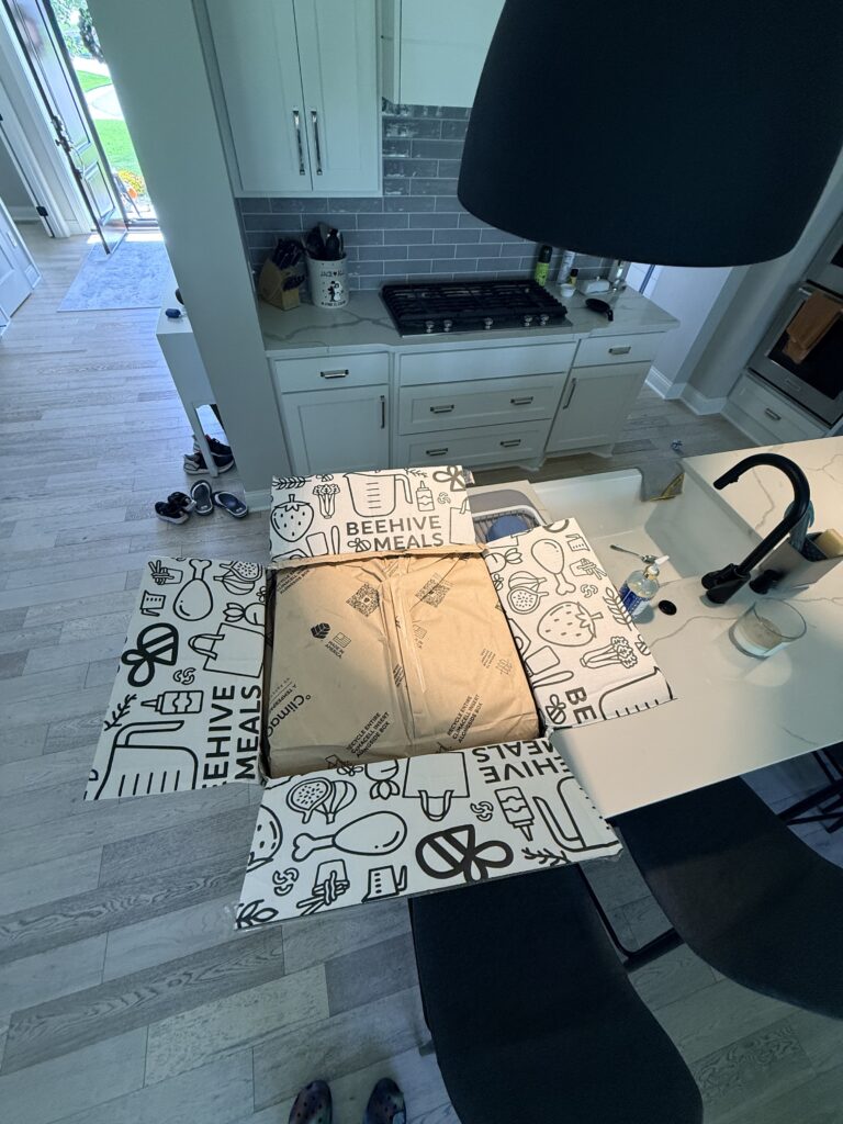 box with black and white interior